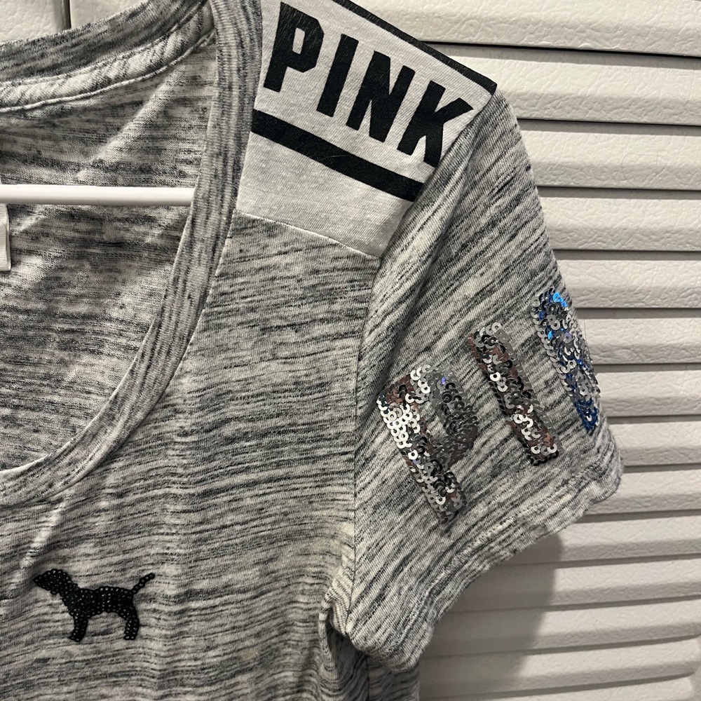 PINK Victoria's Secret Vintage Gray Marled Sequin Logo Tee